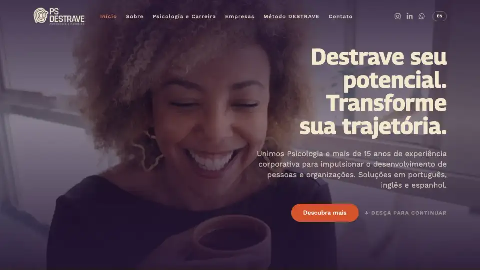 Topo da página inicial do site PS Destrave.
