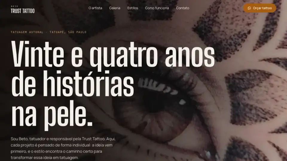 Topo da página inicial do site Beto Trust Tattoo.